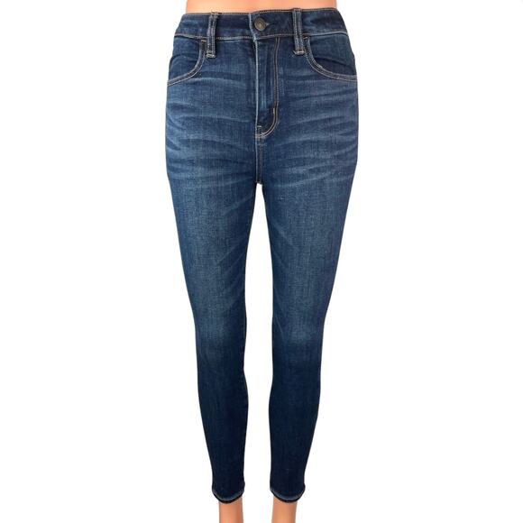 American Eagle Women's Blue Medium Wash Mid Rise Stretch Skinny Denim Jeans Sz 0 - Picture 1 of 5